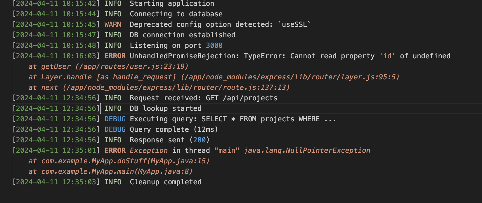 Screenshot: readable error explanations for stack traces